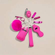 Juego de 9 piezas de llavero de autodefensa para mujeres, incluye alarma, rompedor de ventanas, abridor de botellas, silbato, dispensador de jabón, estuche para lápiz labial, pulsera, pastillero, llavero para exteriores, regalo festivo, accesorios para automóvil, dije para bolso, estilo gótico y Y2K