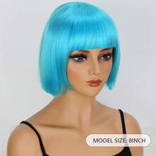 Blue Wig, Short Bob Wig With Bangs, Basic Style, Suitable For Cosplay Wear