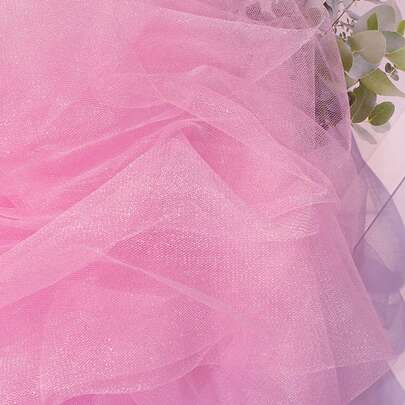 1 件粉色 DIY 纯色薄纱礼服面料，手工缝纫材料，适合婚礼、生日派对、晚宴、家居装饰、户外