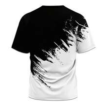 1 pieza Camiseta de manga corta casual en negro y blanco con efecto salpicado y diseño estampado con forma de montaña para hombre de talla grande