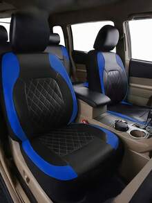 9件套菱形图案真皮汽车座椅套 - 亮面设计，通用型，适用于SUV/轿车/厢式货车（兼容安全气囊，包含前排/后排/头枕套） - B款 - 查看 9