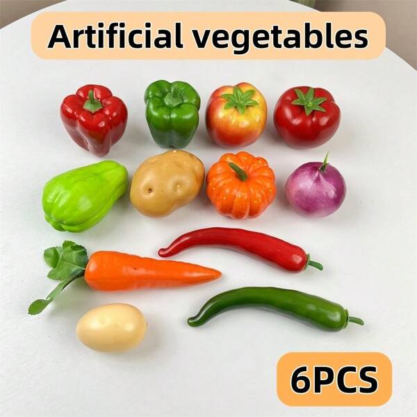 6 stuks kunstmatige groentemodellen, realistische tomaten, wortels, maïs, komkommers, paprika's, aubergines, nepgroenten, feestartikelen, woonaccessoires, fotografie-rekwisieten