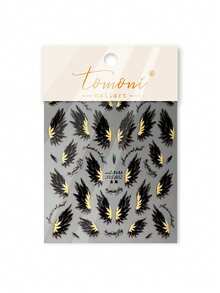 1张优雅天使翅膀天鹅皇冠美甲贴纸，自粘式镀金白色/黑色翅膀贴花，适用于DIY美甲、美甲配件、母亲节礼物、美甲用品 - 彩色 - 查看 13