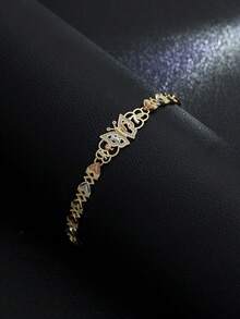 1 pieza Pulsera de encanto de mariposa apilable delicada de oro laminado tricolor, adecuada para uso romántico diario y vacaciones - Pulsera de mariposa - Ver 4