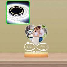 Customized Heart-Shaped Couple Photo And Text Special, Fine Crafted Minimalist Acrylic LED Wooden Base Lamp Gift, Couple Photo Frame, Mother's Day, Birthday, Children's Day, Graduation Ceremony, Wedding, Housewarming, Living Room, Bedroom, Office, Tea Room, Home, Bathroom, Dining Room, Father's Day Personalized Photo Collage Gift