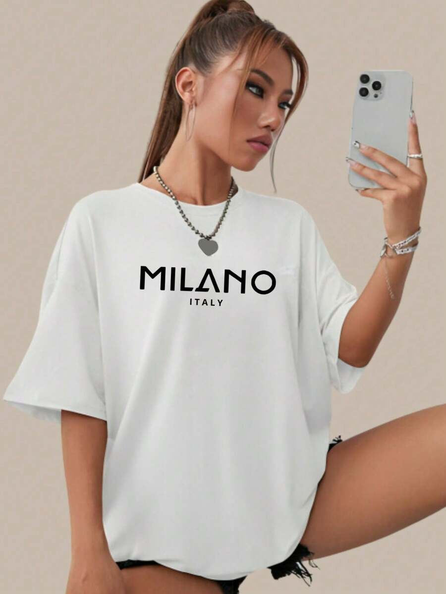 Women's Milano Italy Blogger T-Shirt Printed Cotton Shirt - 白色 - 查看 1