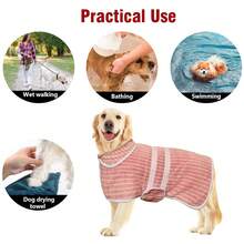 速干狗浴袍，条纹狗毛巾浴袍，超强吸水宠物浴袍，带可调节腰带，面料柔软