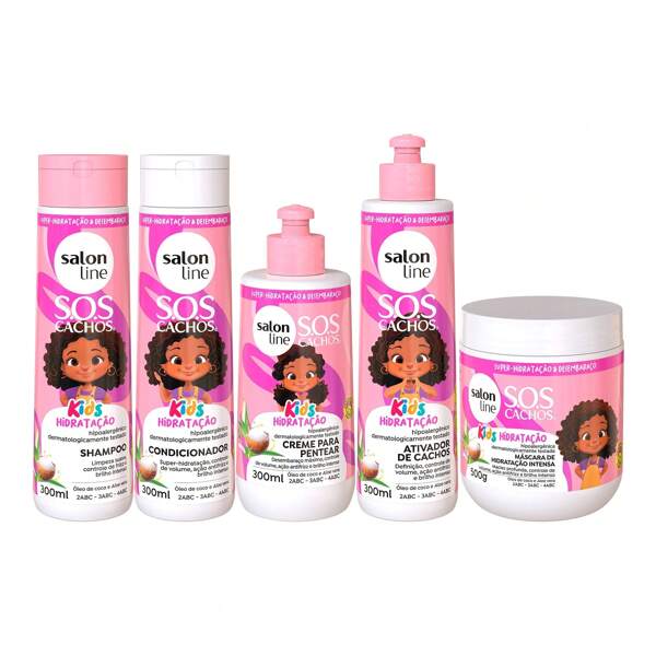 Salon Line Kit Shampoo + Condicionador + Máscara + Ativador de Cachos + Creme de Pentear SOS Cachos Kids Hidratação
