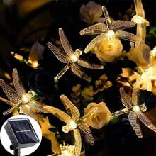 1pack 5M/16.4Ft 20LED Solar Powered Dragonfly Light Waterproof Hanging Decorative Lamp With 8 Lighting Mode For Indoor Outdoor Garden Wedding Party Birthday Patio Fence Tree Decoration