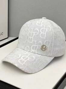 1 pieza Gorra de béisbol con letra de jacquard y logo de M de strass para mujer, moda casual y versátil adecuada para el uso diario