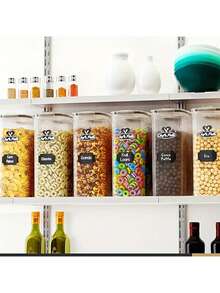 4pcs 4L Food Storage Container With Lid, Candy Jars With Lids, Biscuit Tea Candy Can, Pet Snack Can, Kitchen Pantry Organization And Storage, Dry Food Canisters For Cereal, Pasta, Flour, Sugar, Food Preservation Bottle, Home Kitchen Supplies - Black and White - View 12