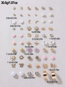 NAIZHU Set de 30 piezas de aretes de estilo lindo y dulce de moda en colores variados, adecuados para adolescentes - Multicolor - Ver 4