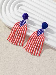 WinLeaf زوج من أقراط النساء أعياد الاستقلال للولايات المتحدة الأمريكية مع شرابات من الخرز، قلادة بنجمة من الفولاذ المقاوم للصدأ، هدايا العطلات