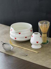 1pc/2pcs/4pcs/5pcs Hand-Painted Heart Matcha Tea Set, Cute Matcha Bowl, Tea Whisk, Tea Spoon, Complete Matcha Tea Utensils Set, Suitable For Matcha Beginners, Gift For Matcha Lovers, Birthday Present Back To School
