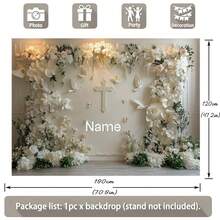 1 pieza Pancarta personalizable con nombre, fondo blanco, diseño floral de cruz blanca, personalización del nombre del bautizo, adecuado para bodas, baby showers, cumpleaños y otras ocasiones, material de vinilo, decorativa, multifuncional, reutilizable, exquisita, de moda, de alta calidad, colorida, moderna, personalizable, única, regalo ideal para él o ella, adecuado para novio, papá, novia, amor eterno - Multicolor - Ver 4