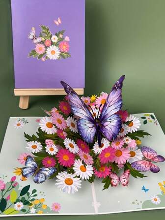 1 3D Pop Up Greeting Card With Butterflies And Daisies - A Unique And Memorable Celebration Tool For Everyone - Wedding Cards; Birthday Gifts; Personalized Wedding Invitations; Thank You Cards; Gift Cards