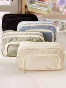 1pc 3-Layer Canvas Pencil Case With Clear Window, High-Quality Japanese Style, Extra Large Capacity Student Stationery Bag (7 Colors),Pencil Pouch,School Bag