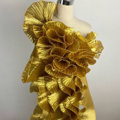 2 Yard Metallic Glossy Ruched Pleated Ruffle Lace Trim, Apparel Costume Dance Decor Accessory