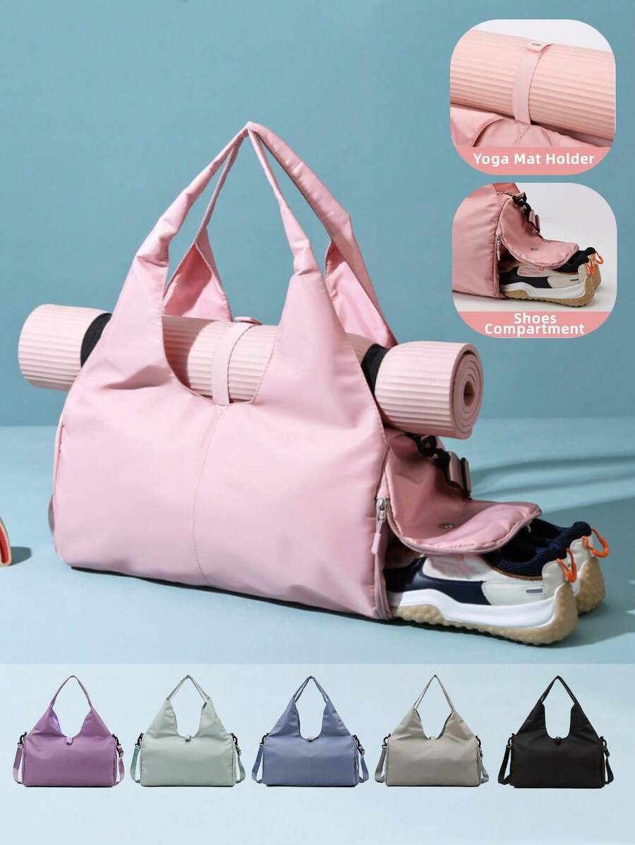 男女通用瑜伽运动健身包，带鞋仓、干湿分离口袋、可调节瑜伽垫绑带，可作旅行手提包、运动健身单肩包。