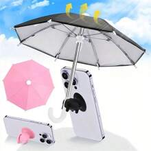 Mini Umbrella For Smartphones With Universal Piggy Suction Cup Holder, Outdoor Anti-Glare Sunshade, Polyester Fiber Material, Rain And Sun Protection, Screen Protector