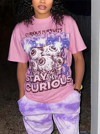 夏季街头复古原宿宽松上衣 O 领女式短袖 Y2K 休闲 T 恤女士