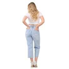 High-Waisted Mid Wash Cropped Jeans - Blue - View 2