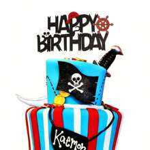 Skull And Rudder Pirate Themed Party Cake Toppers, Pirate Sailing Birthday Party Decorations