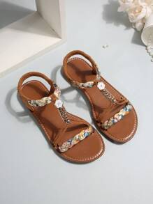 Sandales rétro à perles pour femmes, mules plates tressées pour un usage décontracté en extérieur