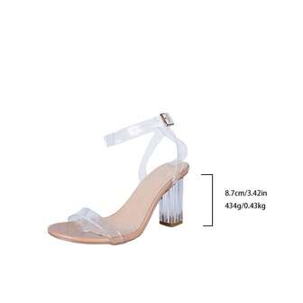 2025 Summer New Transparent Chunky Heel High Heel Sandals For Teenagers, Middle & High School Students, Fashion Versatile, Suitable For Outfits And Stage Performance