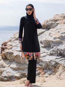 Set de traje de baño modesto de 3 piezas (parte superior de manga larga, pantalón largo y hiyab) de estilo de Oriente Medio para damas, para playa de verano