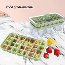 قالب ثلج بغطاء للضغط، صانع ثلج محكم الإغلاق مع ملعقة ثلج للثلاجة المنزلية قطعة واحدة - متعدد الألوان - مشاهدة 7