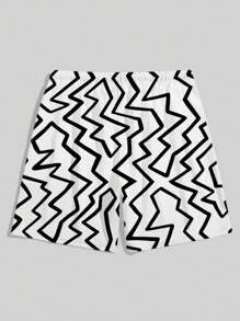 1pc Men's Plus Size Geometric Print Quick-Dry Casual Beach Shorts, Loose Fit Summer Vacation Shorts Suitable For Daily Outdoor Use