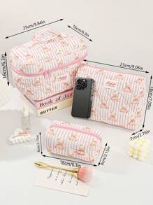 1 Piece Pink Stripe Multi-Purpose Portable Storage Bag Set For Home And Travel Cosmetic Bag Cute Bear Makeup Storage Makeup Organizer Travelling Stuff College Vacation Necessary Makeup Pouch Perfect Underarm Bag Portable Zipper Makeup Bags Mini Pouch Travel Small Makeup Case Accessories Make Up Holder Brush Bag