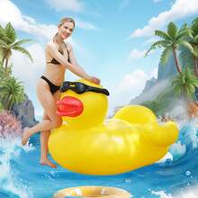 1pc An Inflatable Large Yellow Duck Ride Water Floating Bed Swimming Recliner Adult Sunglasses Duck Floating Row Collapsible Outdoor Water Inflatable Recliner - Yellow - View 3
