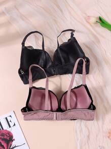 2 Pcs Romantic Countryside Charm - Elegant Mature Charm - Lace Patchwork Knit Bras