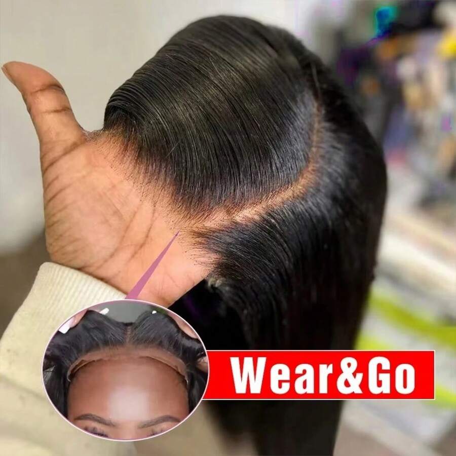 Pre Cut No Glue Bone Straight Glueless Wigs Human Hair 40Inch 13x6 HD Lace Frontal Wig Human Hair For Women  Human Hair Wigs - Natural Black - 查看 1