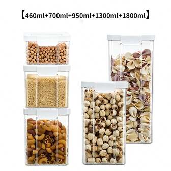 1 st. förvaringsbehållare för mat för hushåll, lufttät flingbehållare med lock, transparent, synlig och förseglad burk för spannmål, nötter, snacks, stor kapacitet, fukttät