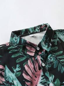 Men Tropical Plant Printed Short Sleeve Shirt And Drawstring Waist Shorts Set - Multicolor - View 3
