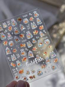 1张果冻质感美甲贴纸，多色水下设计金鱼图案，适合女性和女孩，创意DIY美甲，美甲装饰，美甲用品 - 彩色 - 查看 5