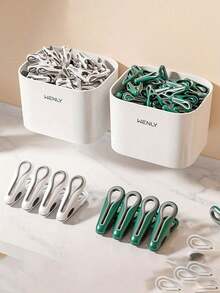 24-Pack Plastic Clothespins With Seamless Design, Windproof Non-Slip Socks Clips With Storage Basket For Laundry & Household Use - Multicolor - View 9
