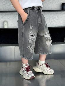 Toddler Boys' Distressed Casual Denim Capri Pants, Summer - Grey - View 6