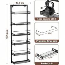 TOPWE Over Door Spice Rack 6-Tier Adjustable Over The Door Storage Pantry Door Organizer Shees With Hook For Each Layer Back Door Metal Hanging Spice Can Rack For Pantry Bathroom Black - Black1 - View 3