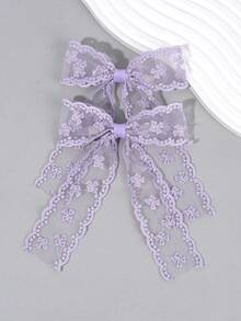 2pcs Girls Bowknot Lace Ribbon Hair Clips, Sweet Versatile For Everyday Or Festivals - Multicolor - View 2