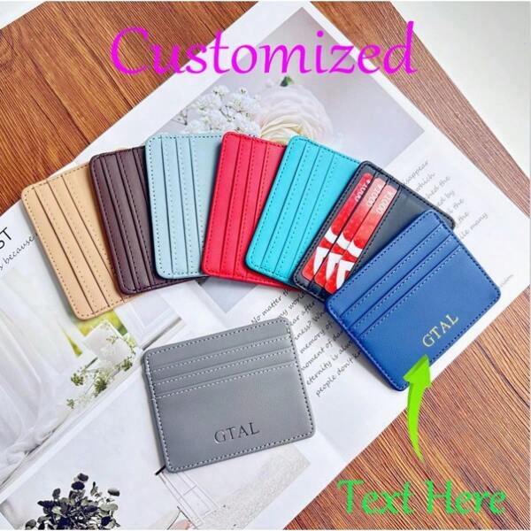 1pc Classic Customized Letters Slim PU Men Ladies Card Wallet Personalize Initials Mini PU Leather Students Credit Card Holder DIY Chrismas Birthdat Gift Women Men Cardholder For Women For Men Wallet Mini Wallet Purse Wallet