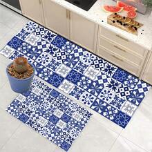 1pc Bohemian Square Pattern Printed Anti-Slip Silica Gel Kitchen Mat, 3D Printed Rectangular Carpet For Living Room, Bedroom, Hallway, Bathroom, Laundry Room - Polyester Rug For Indoor And Outdoor Home Decor - XXCFD005 - View 3