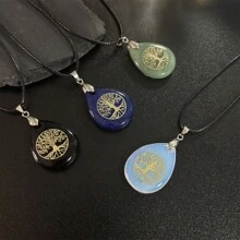 1pc Asymmetrical Pattern Natural Crystal Life Tree Pendant Necklace, Fashionable Everyday Wear For Women