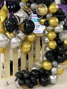 60pcs 60 Black Gold Balloons, Black Gold Silver Helium Balloons, Metal Gold Silver Latex Balloons, 12 Inch Black Party Balloon Decoration, Suitable For Birthday, Graduation Ceremony Wedding Decoration. Summer Gifts Beach Back To School School Supplies Room Decor
