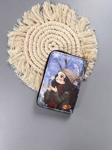 Cute Girls Pattern Card Holder Pouch, Healing Cartoon Design Multi-Functional Wallet, Portable Waterproof Material Card Slots Organizer, Fashionable Accessories, Large Capacity Anti-Theft Storage, Ideal Creative Gift - Blue - View 3