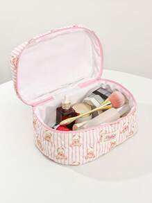 1 Piece Pink Stripe Multi-Purpose Portable Storage Bag Set For Home And Travel Cosmetic Bag Cute Bear Makeup Storage Makeup Organizer Travelling Stuff College Vacation Necessary Makeup Pouch Perfect Underarm Bag Portable Zipper Makeup Bags Mini Pouch Travel Small Makeup Case Accessories Make Up Holder Brush Bag