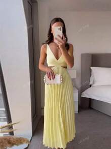 Damska elegancka sukienka na wakacje w swobodnym stylu z falbanką i wiązaniem na ramiączkach, wiosna/lato